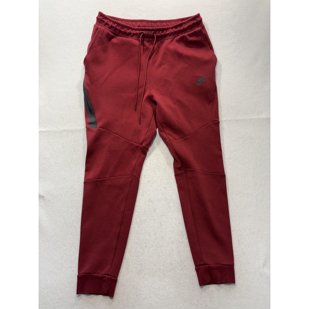 Nike Jogger Pants Mens Large Red Fleece Elastic Waist Zip Pockets Athletic